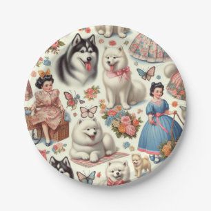 Retro Niedlich American Eskimo Nahtlos Pappteller