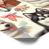 Retro Niedlich American Eskimo Nahtlos Poster (Ecke)