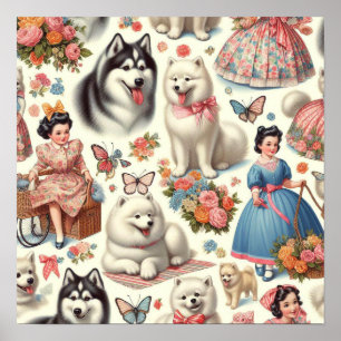 Retro Niedlich American Eskimo Nahtlos Poster