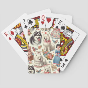 Retro Niedlich American Eskimo Nahtlos Spielkarten