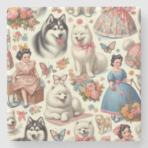Retro Niedlich American Eskimo Nahtlos Steinuntersetzer