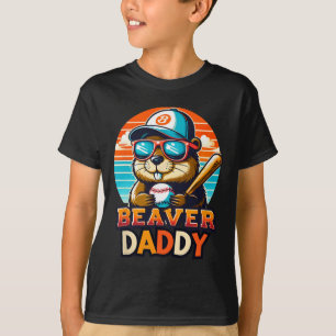 Retro Niedlich Beaver Daddy Baseball Vintag Animal T-Shirt