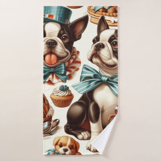 Retro Niedlich Boston Terrier Illustration Badehandtuch (Badehandtuch)