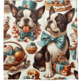 Retro Niedlich Boston Terrier Illustration Duschvorhang (Vorderseite)
