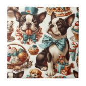 Retro Niedlich Boston Terrier Illustration Fliese (Vorderseite)