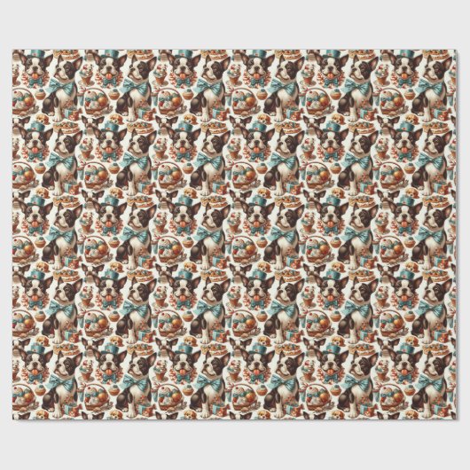Retro Niedlich Boston Terrier Illustration Geschenkpapier (Flach)