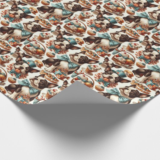 Retro Niedlich Boston Terrier Illustration Geschenkpapier (Ecke)