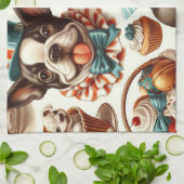 Retro Niedlich Boston Terrier Illustration Geschirrtuch (Gefaltet)