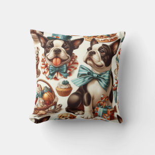 Retro Niedlich Boston Terrier Illustration Kissen