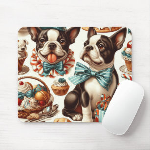 Retro Niedlich Boston Terrier Illustration Mousepad