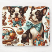 Retro Niedlich Boston Terrier Illustration Mousepad (Vorne)