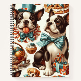Retro Niedlich Boston Terrier Illustration Notizblock