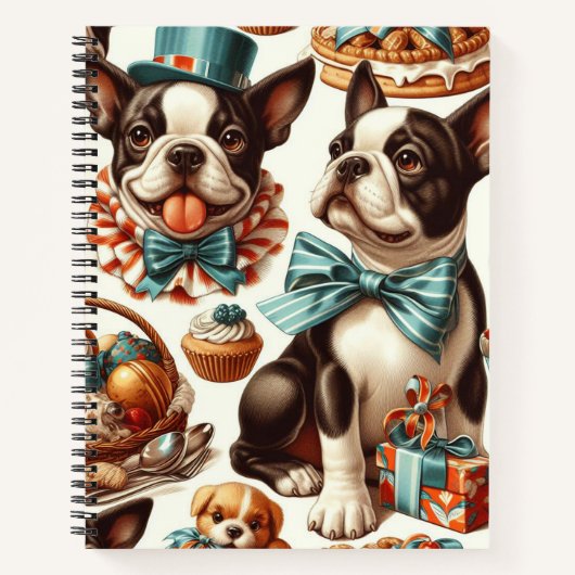 Retro Niedlich Boston Terrier Illustration Notizblock (Vorderseite)