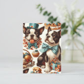 Retro Niedlich Boston Terrier Illustration Postkarte (Stehend Vorderseite)