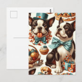 Retro Niedlich Boston Terrier Illustration Postkarte (Vorne/Hinten)