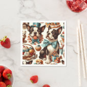 Retro Niedlich Boston Terrier Illustration Serviette (Beispiel)