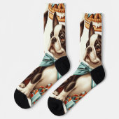 Retro Niedlich Boston Terrier Illustration Socken (Linkes Detail)