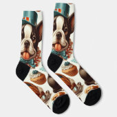 Retro Niedlich Boston Terrier Illustration Socken (Rechts)