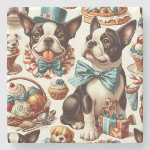 Retro Niedlich Boston Terrier Illustration Steinuntersetzer