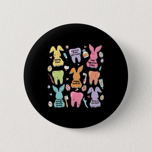 Retro Niedlich Bunny Teeth Dental Squad Funny Dent Button (Vorderseite)
