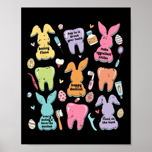 Retro Niedlich Bunny Teeth Dental Squad Funny Dent Poster (Vorne)