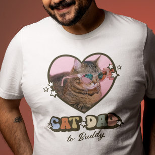 Retro Niedlich Cat Vater Herzstück Foto T-Shirt