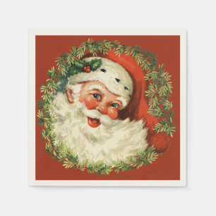 Retro Niedlich Chubby Santa Wreath Weihnachten Serviette