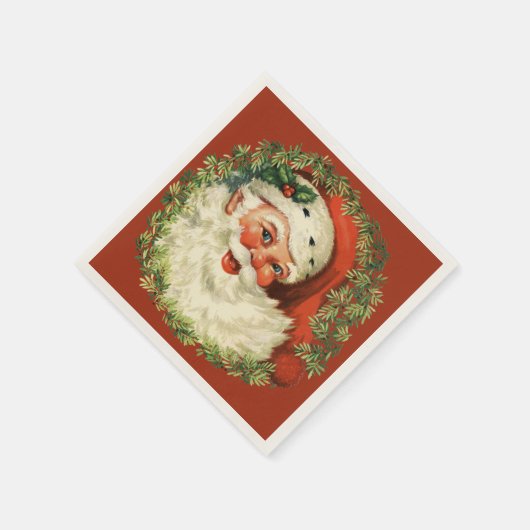 Retro Niedlich Chubby Santa Wreath Weihnachten Serviette (Ecke)