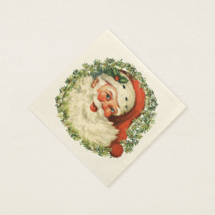 Retro Niedlich Chubby Santa Wreath Weihnachten Serviette