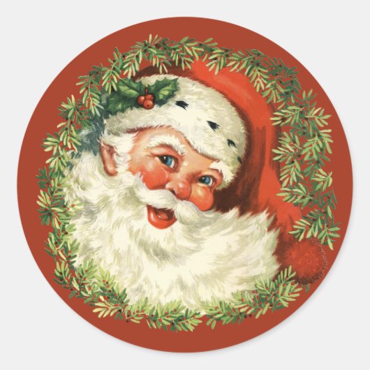 Retro Niedlich Chubby Santa Wreath Weihnachtsfeier Runder Aufkleber (Vorderseite)