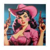 Retro Niedlich Cowgirl Fliese (Vorderseite)