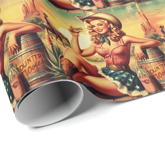 Retro Niedlich Cowgirl Geschenkpapier (Rolleneckpunkt)