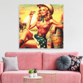 Retro Niedlich Cowgirl Leinwanddruck (Insitu (Wohnzimmer))