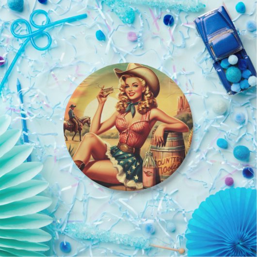 Retro Niedlich Cowgirl Pappteller (Party)