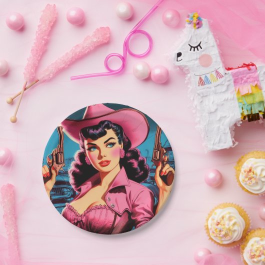 Retro Niedlich Cowgirl Pappteller (Party)