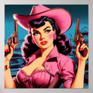 Retro Niedlich Cowgirl Poster