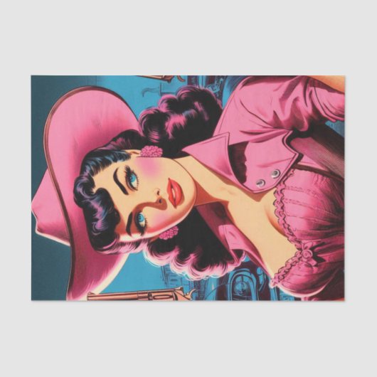 Retro Niedlich Cowgirl Seidenpapier (Vorderseite)