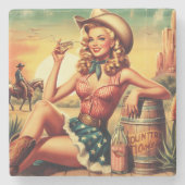 Retro Niedlich Cowgirl Steinuntersetzer (Vorderseite)