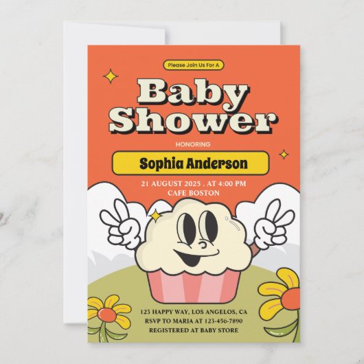 Retro Niedlich Cupcake Kinderdusche Einladung (Vorderseite)