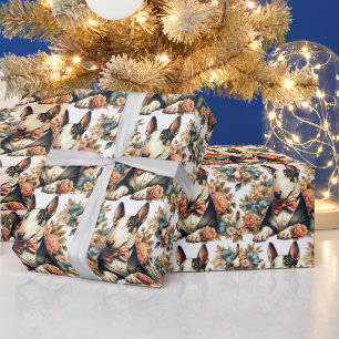 Retro Niedlich Floral Bull Terrier Geschenkpapier