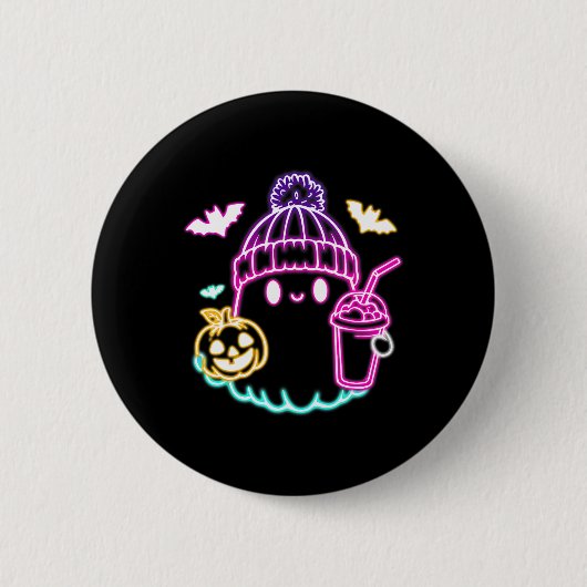 Retro Niedlich Ghost Kaffee Drink Spooky Halloween Button (Vorderseite)