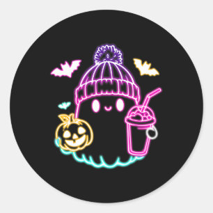 Retro Niedlich Ghost Kaffee Drink Spooky Halloween Runder Aufkleber