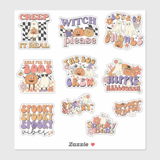 Retro Niedlich Ghosts Halloween Sticker Pack (Blatt)