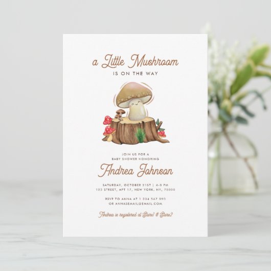 Retro Niedlich Kawaii Kleine Mushroom Babydusche Einladung (Stehend Vorderseite)