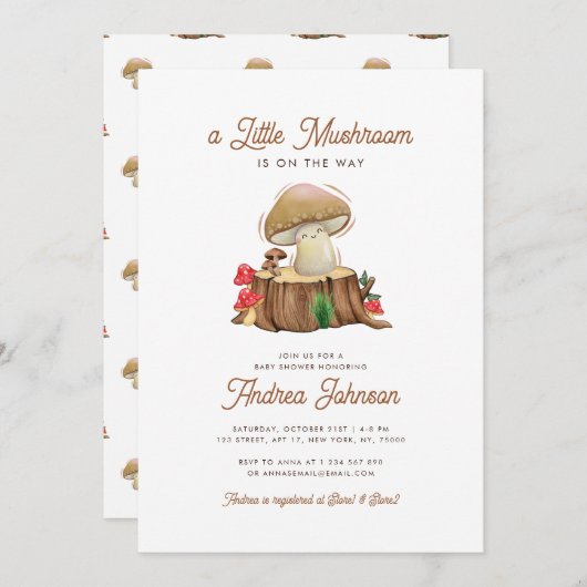 Retro Niedlich Kawaii Kleine Mushroom Babydusche Einladung (Vorne/Hinten)