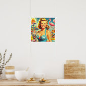 Retro Niedlich Kitsch Girl Poster (Küche)