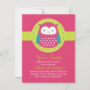 Retro Niedlich Owl Lila & Green Girls Geburtstagsp Einladung