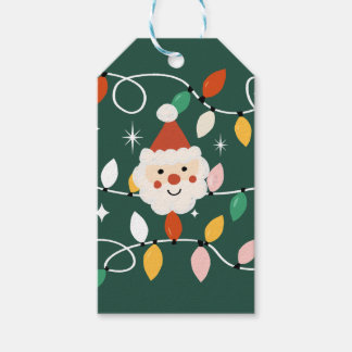 Retro Niedlich Santa mit leuchtenden Lichtern grün Geschenkanhänger