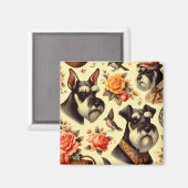 Retro Niedlich Schnauzer Illustration Magnet (Vorderseite/Rückseite)
