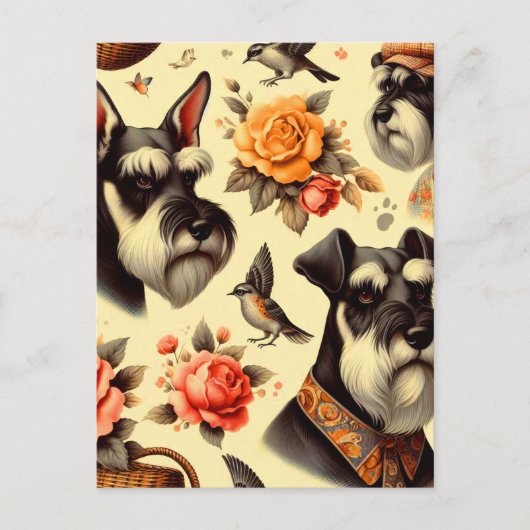 Retro Niedlich Schnauzer Illustration Postkarte (Vorderseite)